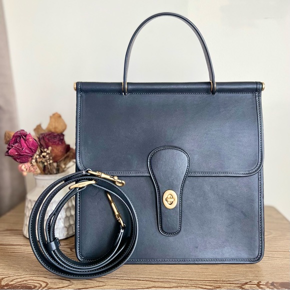 Coach Black Willis Top Handle Leather Satchel - Picture 2 of 16